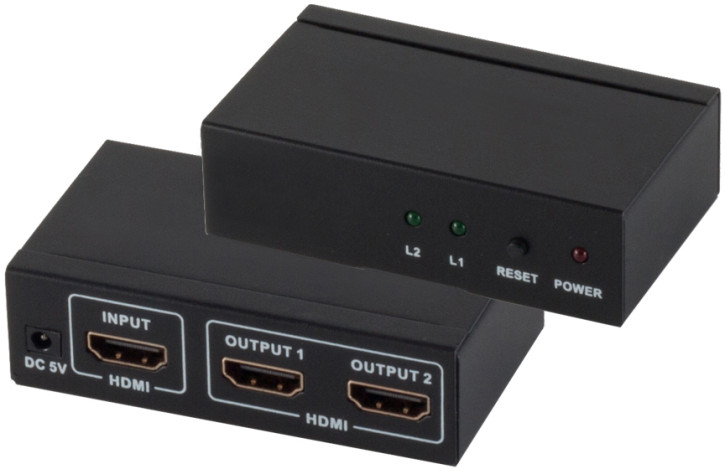 HDMI Verteiler 1x2, Metall, 4K30Hz, schwarz