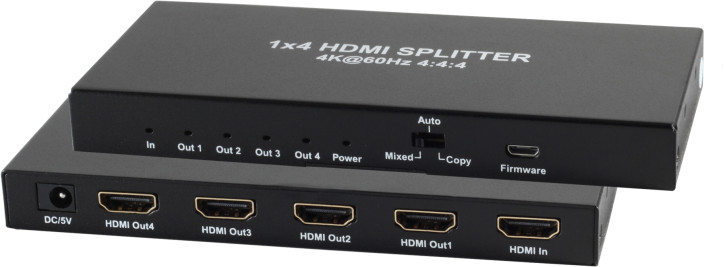 HDMI Verteiler 1x4, Metall, 4K60Hz, schwarz