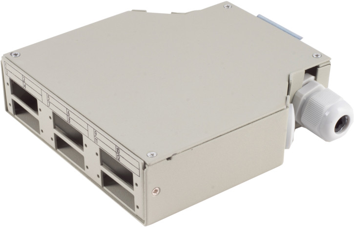 LWL-Verteilerbox, Metall, 6-fach, DIN rail,  grau