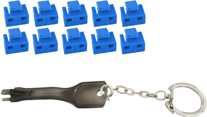 RJ45-Port Blocker mit Schlüssel (1x Schlüssel, 10x Schlösser), blau