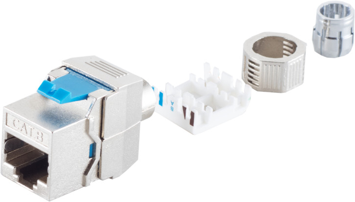 RJ-45 Keystone, werkzeuglos, STP, Cat. 8.1