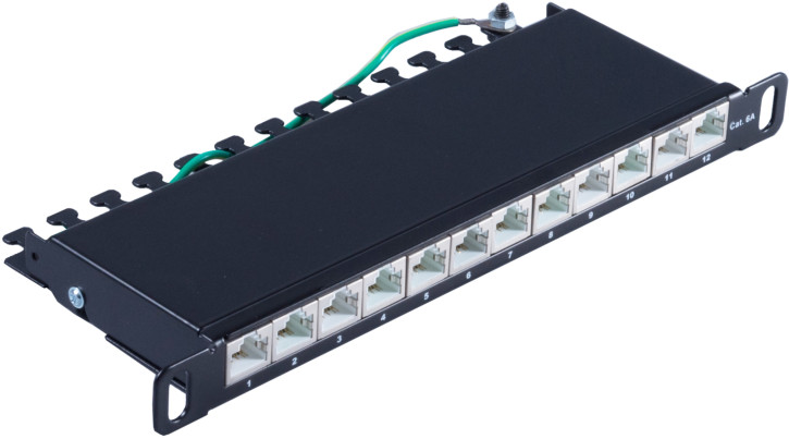 Slim Patchpanel Cat. 6A, 12 Port 0,5HE, 10