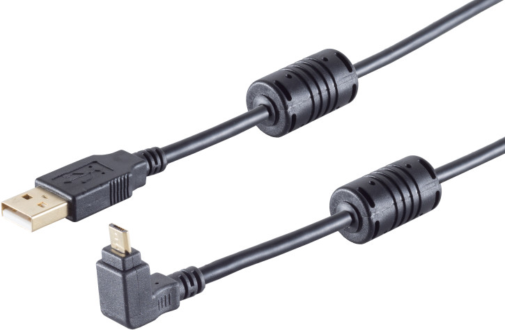 USB-A Winkelkabel, Micro-B, 2.0, 90° oben, 1m