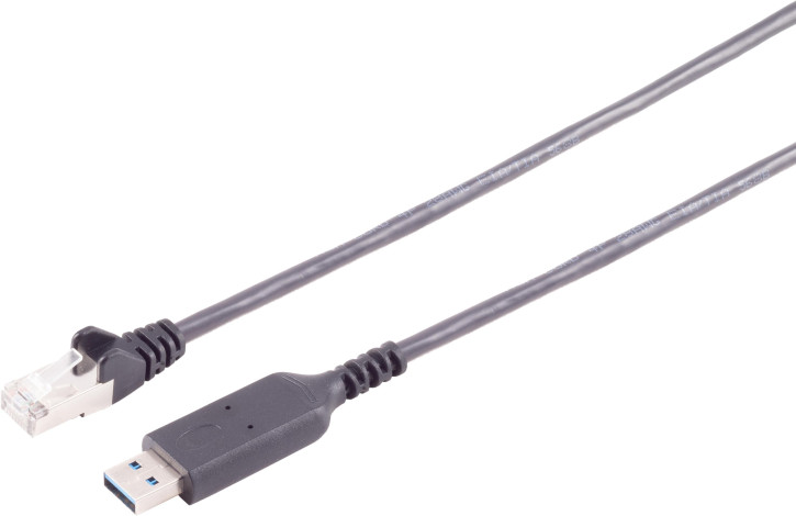 USB-A LAN Adapterkabel 1G, RJ45, PVC, schw., 1m