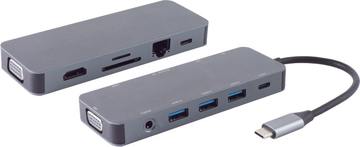 USB-C Dock 11in1, HDMI, VGA, PD, Hub, SD, LAN, AUX