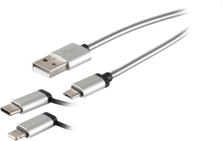 USB-A Ladekabel, 3in1, steel, silber, 1m
