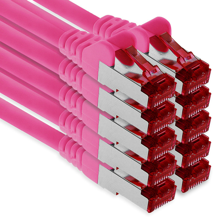 10x 0.25m - CAT.6 - Netzwerk- Patch- Ethernet- Lan- Kabel RJ45 - Magenta - für Switch, Router, Homeoffice