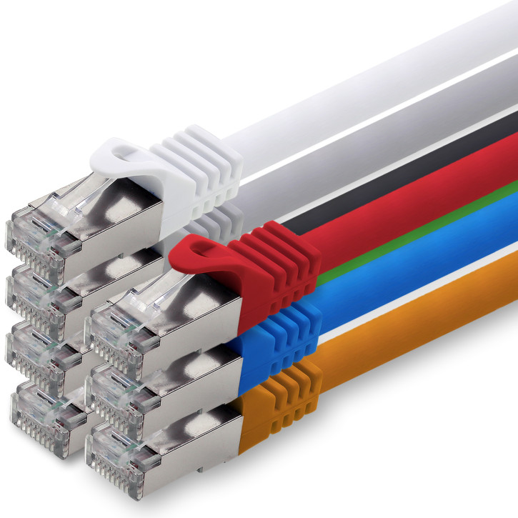7x 0.25m - CAT.7 - Netzwerk- Patch- Ethernet- Lan- Kabel RJ45 Cat.6a Stecker - 7 Farben - für Switch, Router, Homeoffice
