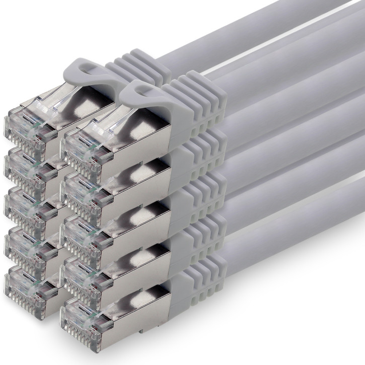 10x 0.25m - CAT.7 - Netzwerk- Patch- Ethernet- Lan- Kabel RJ45 Cat.6a Stecker - Grau - für Switch, Router, Homeoffice