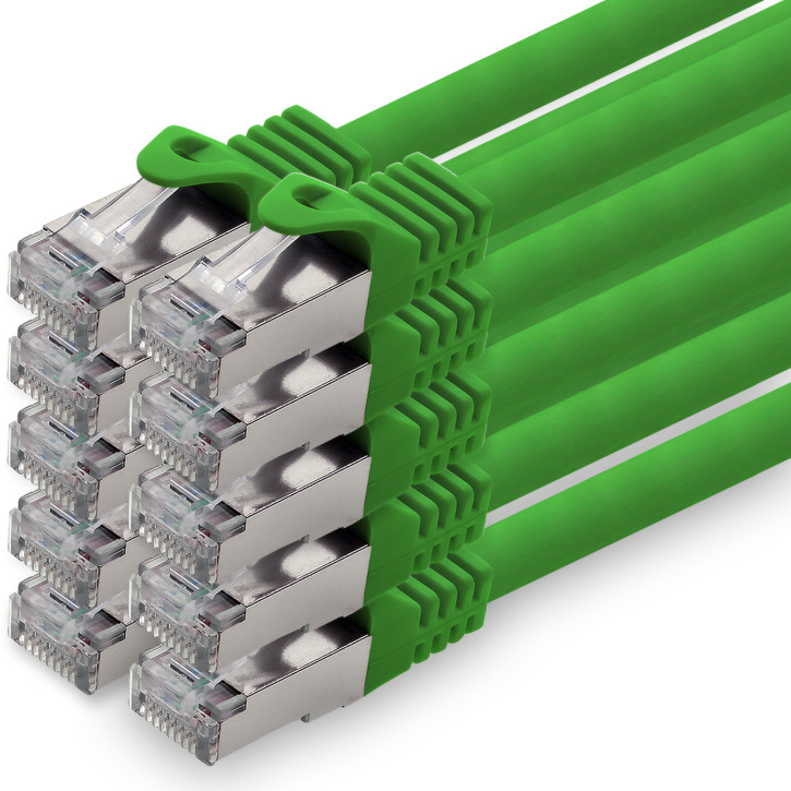 10x 0.25m - CAT.7 - Netzwerk- Patch- Ethernet- Lan- Kabel RJ45 Cat.6a Stecker - Grün - für Switch, Router, Homeoffice