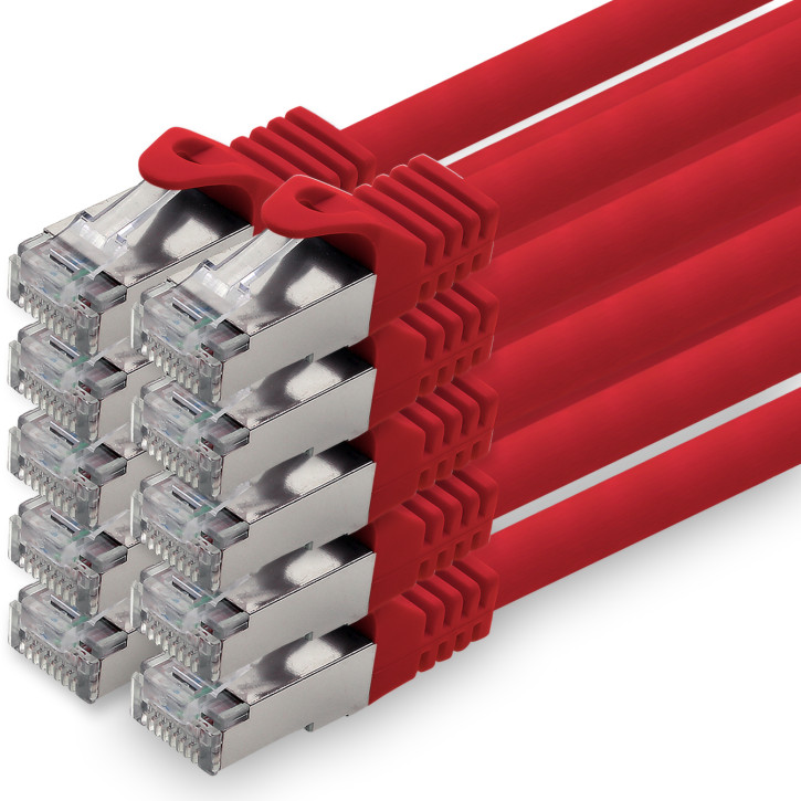 10x 0.25m - CAT.7 - Netzwerk- Patch- Ethernet- Lan- Kabel RJ45 Cat.6a Stecker - Rot - für Switch, Router, Homeoffice