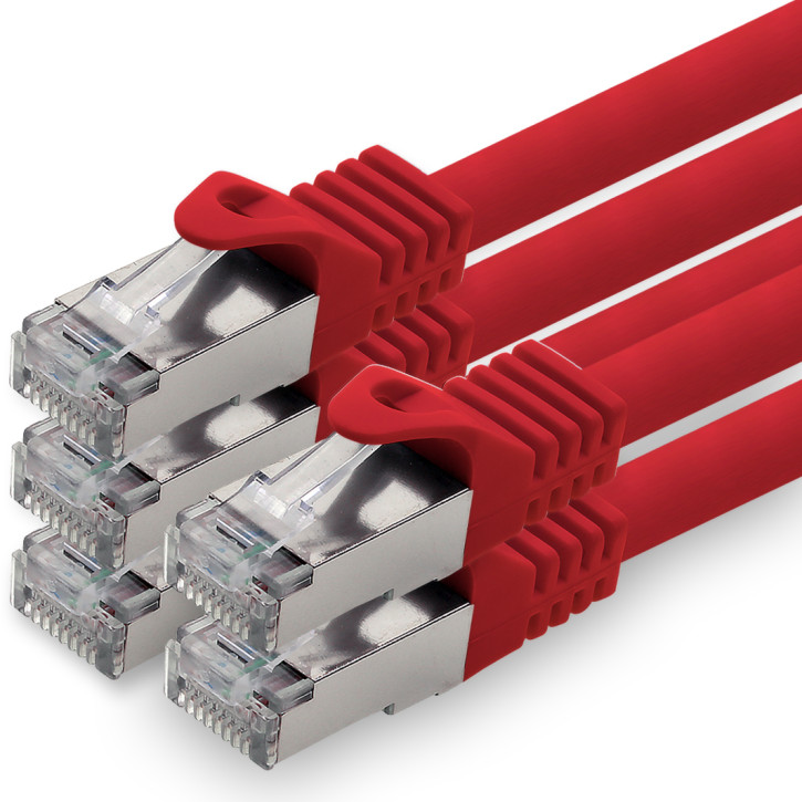 5x 1m - CAT.7 - Netzwerk- Patch- Ethernet- Lan- Kabel RJ45 Cat.6a Stecker - Rot - für Switch, Router, Homeoffice