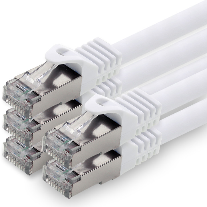 5x 0.25m - CAT.7 - Netzwerk- Patch- Ethernet- Lan- Kabel RJ45 Cat.6a Stecker - Weiß - für Switch, Router, Homeoffice