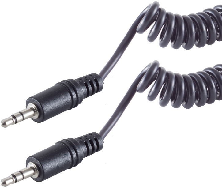 2x Klinkenstecker 3,5mm Stereo, Spiralkabel, 2,5m