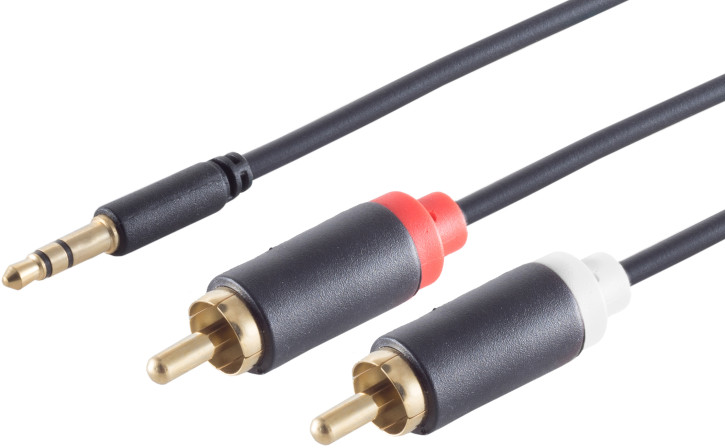 3,5mm Adapterkabel, 2x Cinch, slim, schwarz, 1,5m