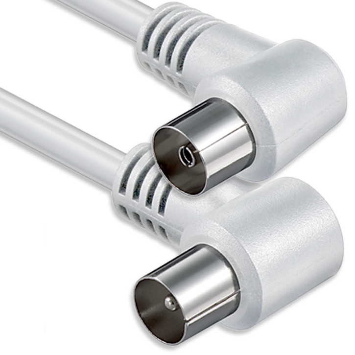 1aTTack Antennenkabel, 100% geschirmt, Koax-Stecker Winkel auf Koax-Kupplung Winkel, BK-tauglich, BZT- CE > 80 dB, weiß, 5,0m