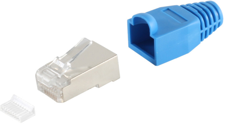 Netzwerkstecker cat.5 u. 6 Einführhilfe+Tülle blau