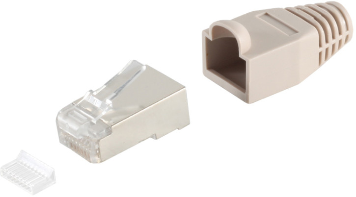 Netzwerkstecker cat.5 u. 6 Einführhilfe+Tülle grau
