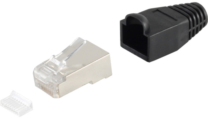 Netzwerkstecker cat.5 u. 6 Einführhilfe+Tülle sw