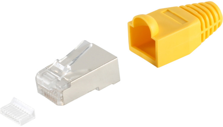 Netzwerkstecker cat.5 u. 6 Einführhilfe+Tülle gelb