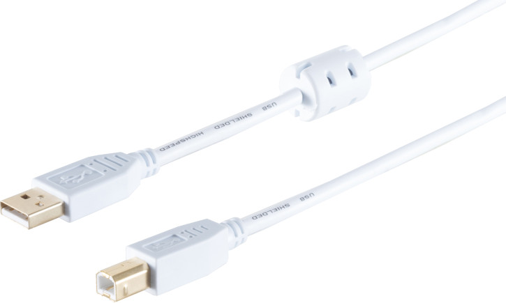 USB-A Adapterkabel, USB-B, 2.0, Ferrit, weiß, 1m