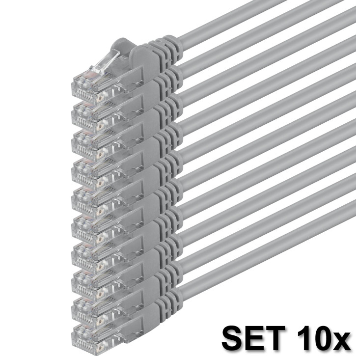 10x 10m - CAT.5e - Netzwerk- Patch- Ethernet- Lan- Kabel RJ45 - Grau - für Switch, Router, Homeoffice