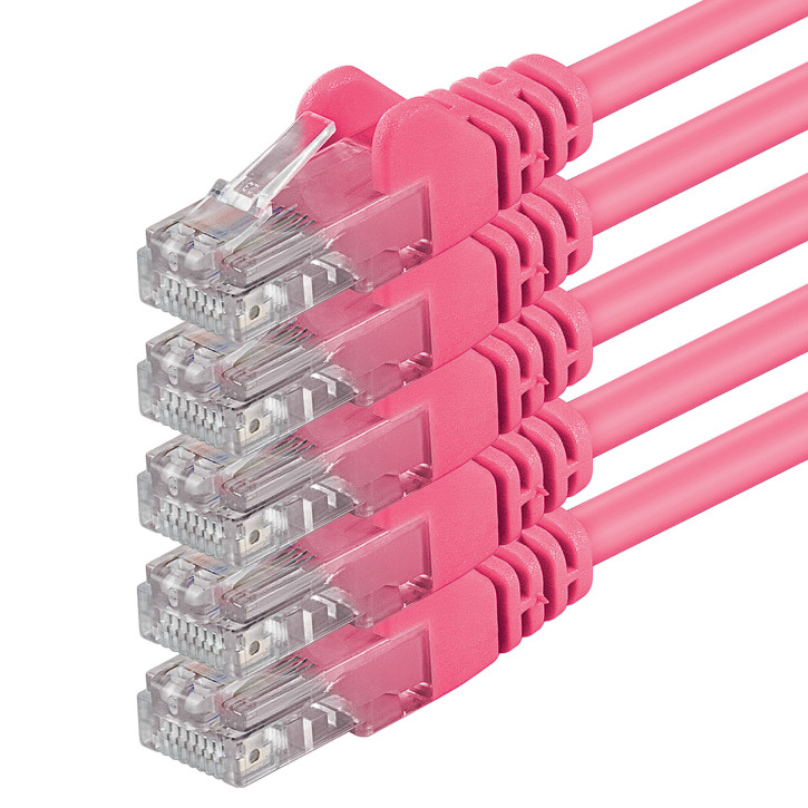 5x 1m - CAT.6 - Netzwerk- Patch- Ethernet- Lan- Kabel RJ45 - Magenta - für Switch, Router, Homeoffice