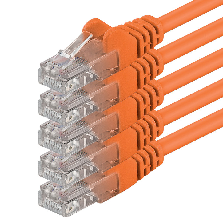 5x 1m - CAT.6 - Netzwerk- Patch- Ethernet- Lan- Kabel RJ45 - Orange - für Switch, Router, Homeoffice