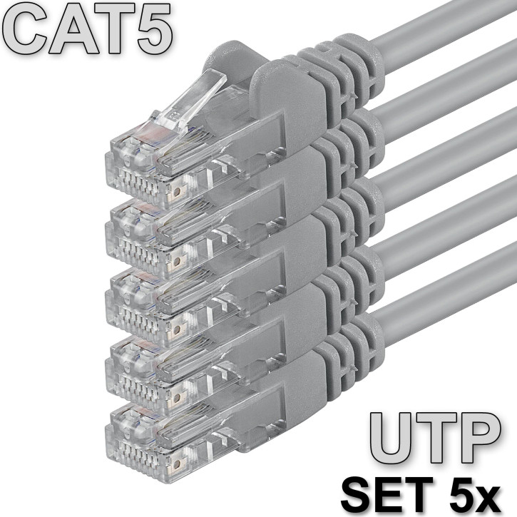 5x 0.5m - CAT.5e - Netzwerk- Patch- Ethernet- Lan- Kabel RJ45 - Grau - für Switch, Router, Homeoffice