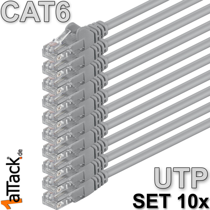 10x 1m - CAT.6 - Netzwerk- Patch- Ethernet- Lan- Kabel RJ45 - Grau - für Switch, Router, Homeoffice