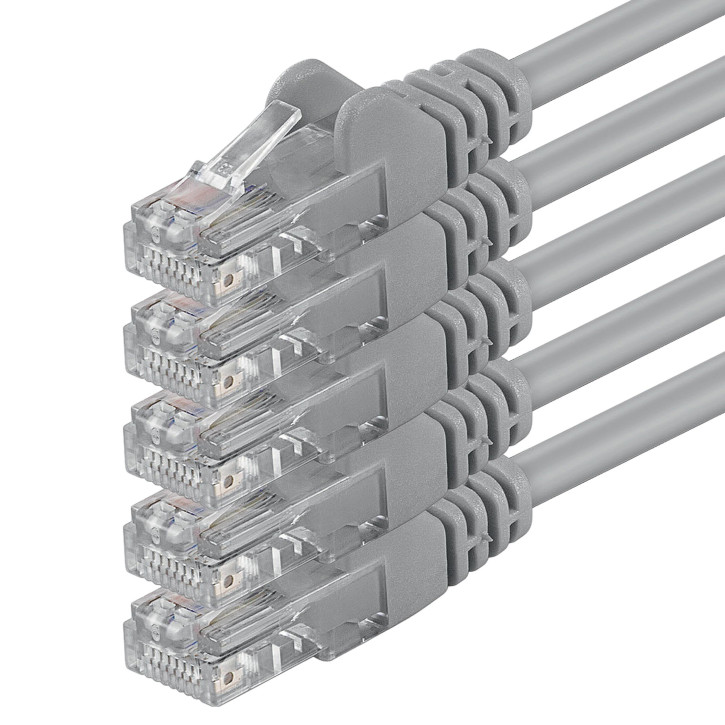 5x 1m - CAT.6 - Netzwerk- Patch- Ethernet- Lan- Kabel RJ45 - Grau - für Switch, Router, Homeoffice