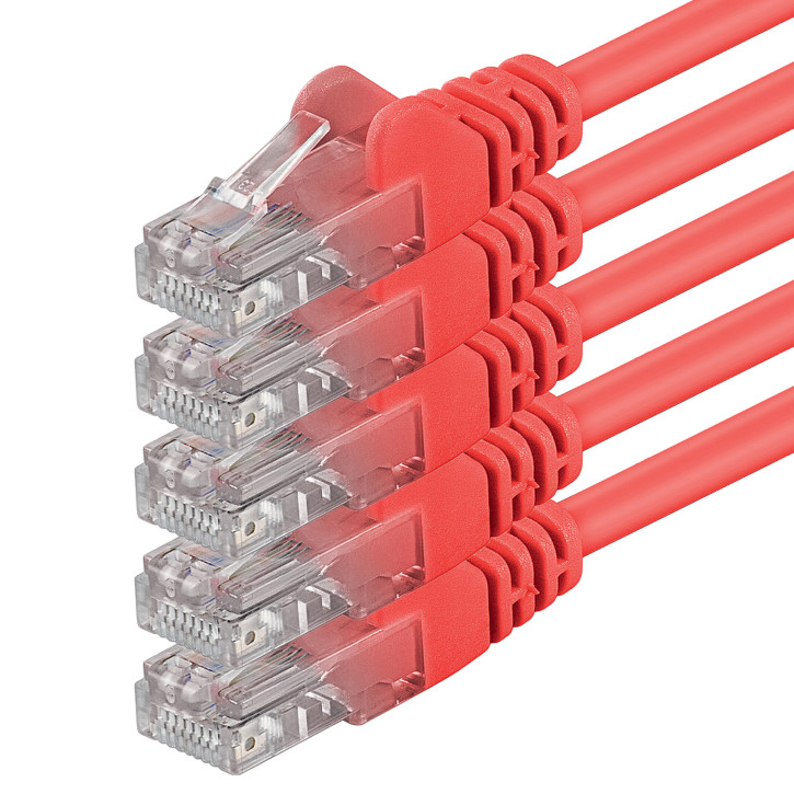 5x 10m - CAT.6 - Netzwerk- Patch- Ethernet- Lan- Kabel RJ45 - Rot - für Switch, Router, Homeoffice