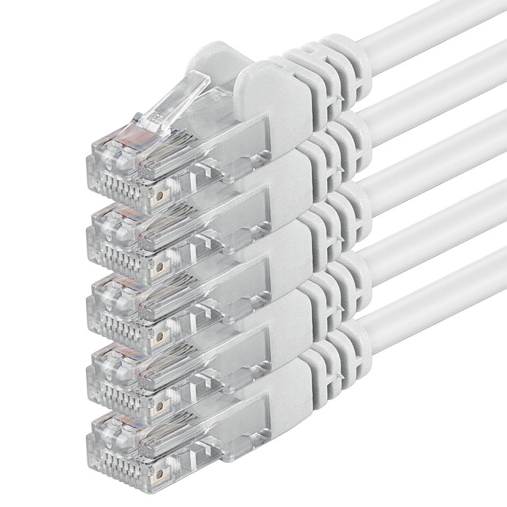 5x 5m - CAT.6 - Netzwerk- Patch- Ethernet- Lan- Kabel RJ45 - Weiß - für Switch, Router, Homeoffice