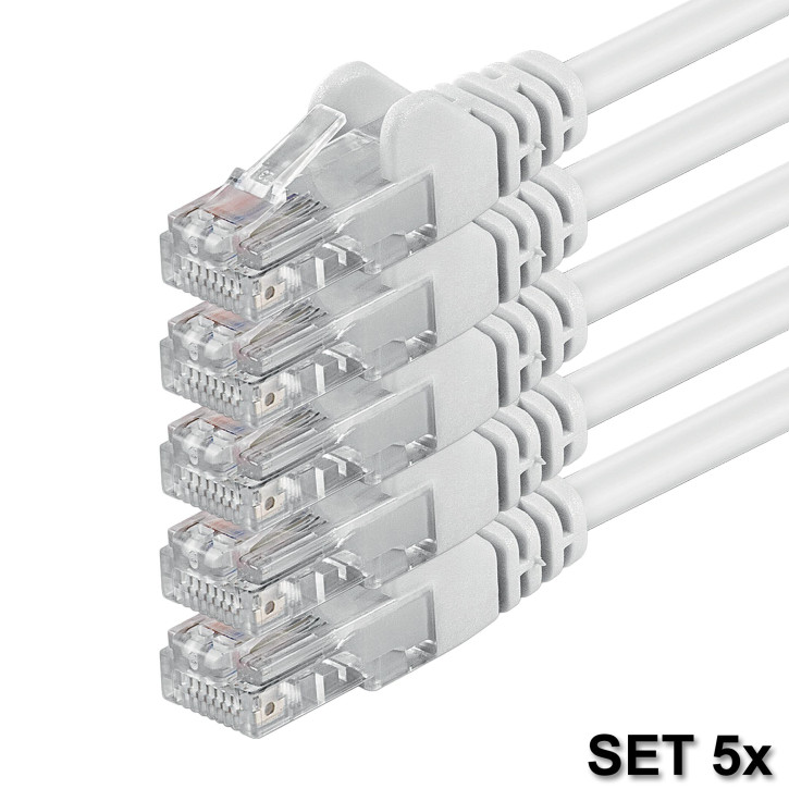 5x 2m - CAT.5e - Netzwerk- Patch- Ethernet- Lan- Kabel RJ45 - Weiß - für Switch, Router, Homeoffice