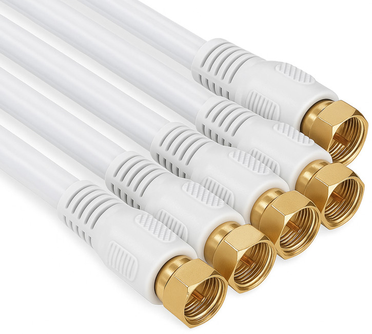 1aTTack SAT Anschluss Kabel SET ( 5 Stück ) Antennenkabel F-Stecker auf F-Stecker (vergoldet) doppelt geschirmt (Al Folienschirmung + Geflecht) 85db Stecker undKupplung zu 100% geschirmt mit Schirmblech 1,5m 1,5 Meter weiss