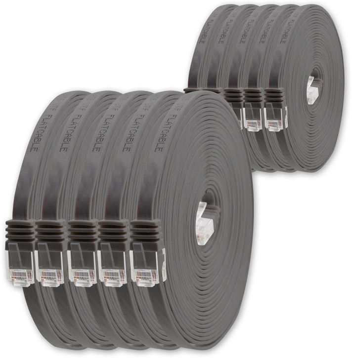 10x 1.5m - CAT.6 - Netzwerk- Patch- Ethernet- Lan- Kabel RJ45 flach - Grau - für Switch, Router, Homeoffice