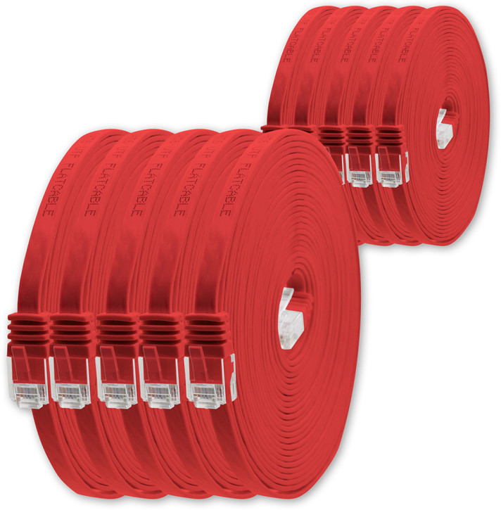 10x 0.25m - CAT.6 - Netzwerk- Patch- Ethernet- Lan- Kabel RJ45 flach - Rot - für Switch, Router, Homeoffice