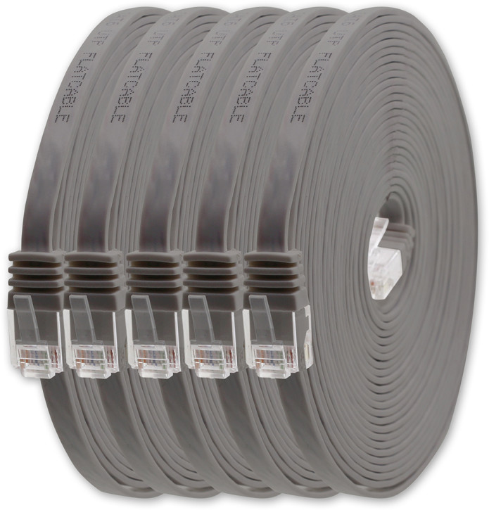 5x 0.25m - CAT.6 - Netzwerk- Patch- Ethernet- Lan- Kabel RJ45 flach - Grau - für Switch, Router, Homeoffice