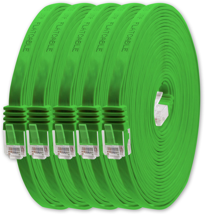 5x 0.25m - CAT.6 - Netzwerk- Patch- Ethernet- Lan- Kabel RJ45 flach - Grün - für Switch, Router, Homeoffice