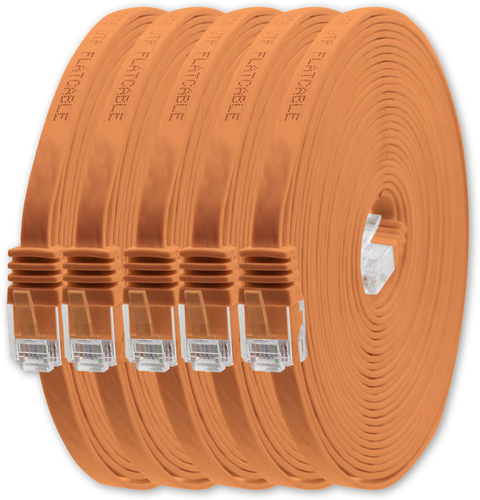 5x 0.5m - CAT.6 - Netzwerk- Patch- Ethernet- Lan- Kabel RJ45 flach - Orange - für Switch, Router, Homeoffice