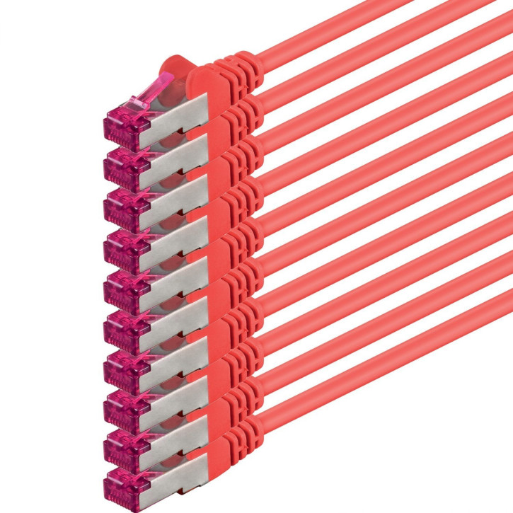 10x 0.25m - CAT.6a - Netzwerk- Patch- Ethernet- Lan- Kabel RJ45 (GHMT) - Rot - für Switch, Router, Homeoffice