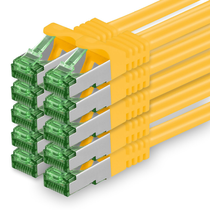 10x 0.25m - CAT.7 - Netzwerk- Patch- Ethernet- Lan- Kabel RJ45 Cat.6a Stecker - Gelb - für Switch, Router, Homeoffice