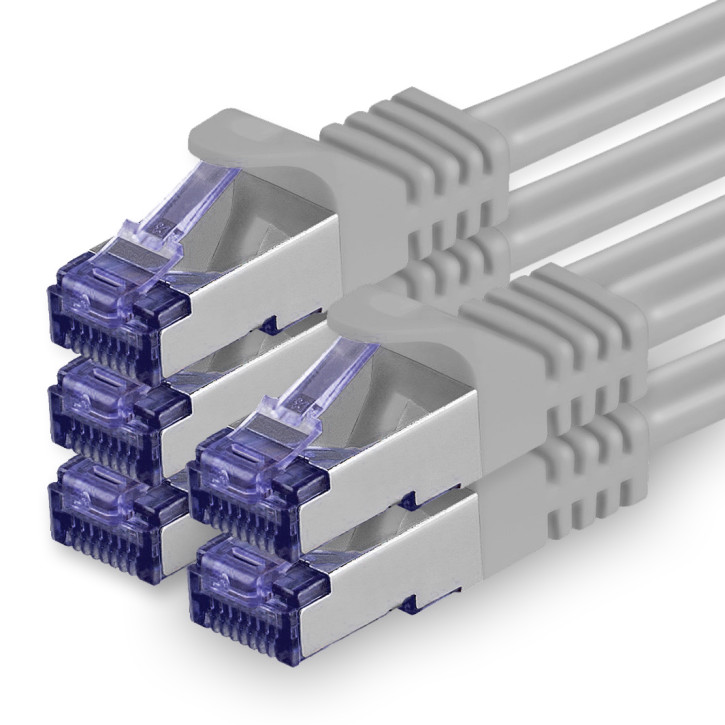 5x 0.25m - CAT.7 - Netzwerk- Patch- Ethernet- Lan- Kabel RJ45 Cat.6a Stecker - Grau - für Switch, Router, Homeoffice