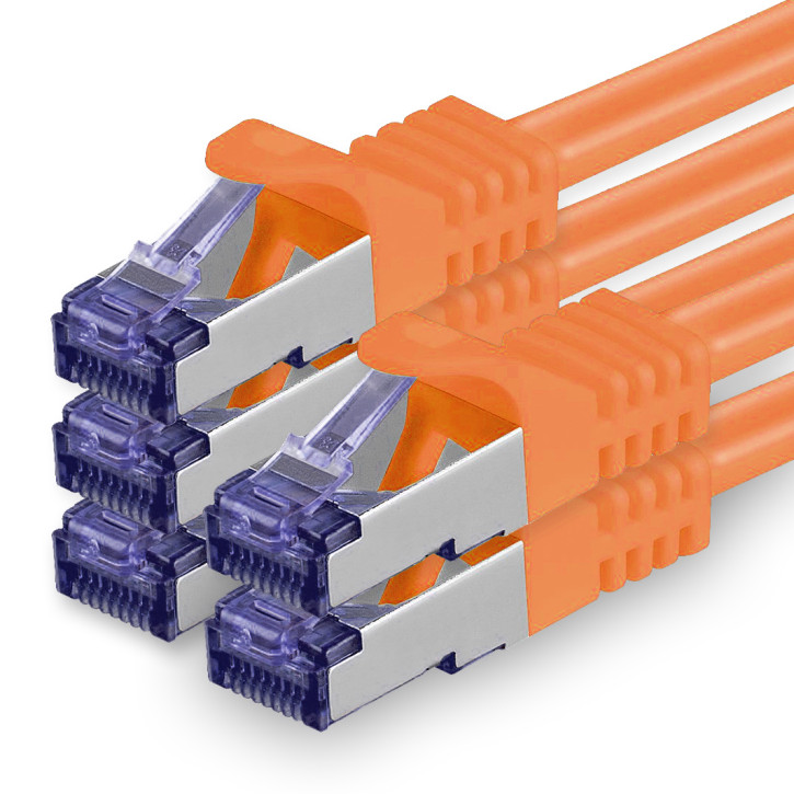 5x 0.25m - CAT.7 - Netzwerk- Patch- Ethernet- Lan- Kabel RJ45 Cat.6a Stecker - Orange - für Switch, Router, Homeoffice
