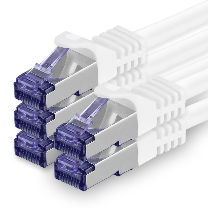 5x 0.25m - CAT.7 - Netzwerk- Patch- Ethernet- Lan- Kabel RJ45 Cat.6a Stecker - Weiß - für Switch, Router, Homeoffice