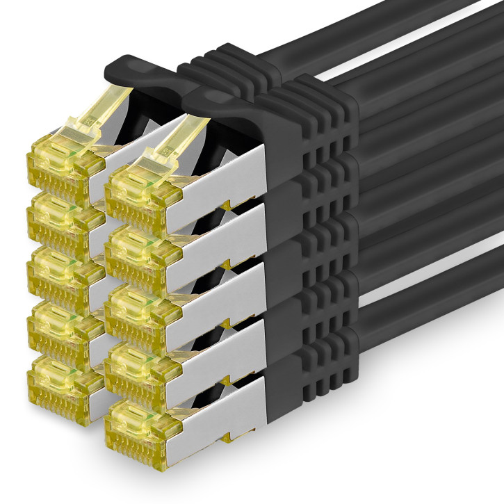 10x 0.25m - CAT.7 - Netzwerk- Patch- Ethernet- Lan- Kabel RJ45 Cat.6a Stecker - Schwarz - für Switch, Router, Homeoffice