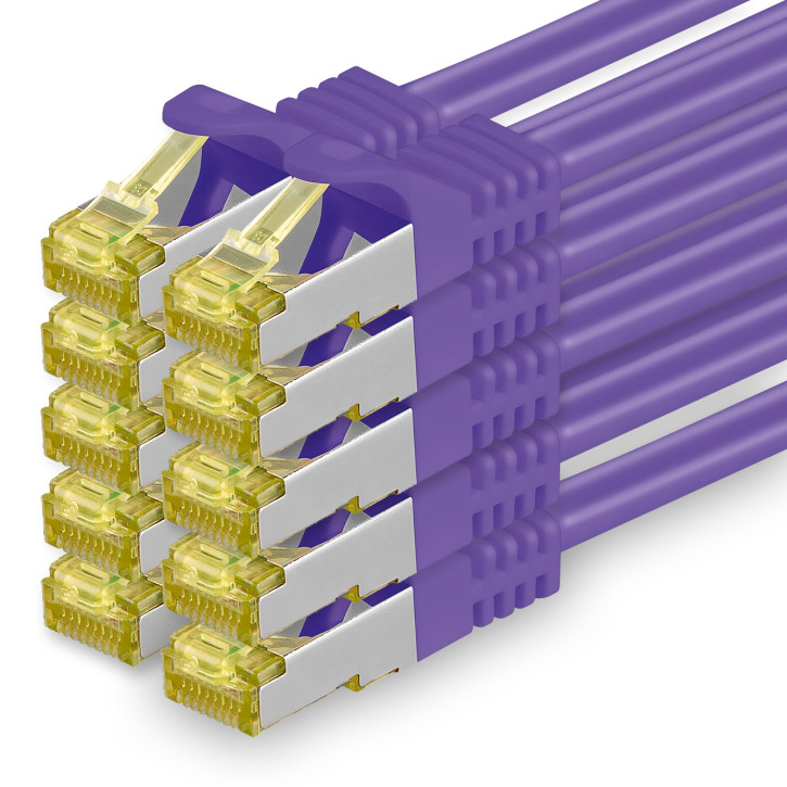 10x 0.25m - CAT.7 - Netzwerk- Patch- Ethernet- Lan- Kabel RJ45 Cat.6a Stecker - Violet - für Switch, Router, Homeoffice