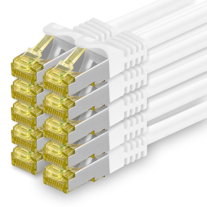 10x 0.25m - CAT.7 - Netzwerk- Patch- Ethernet- Lan- Kabel RJ45 Cat.6a Stecker - Weiß - für Switch, Router, Homeoffice