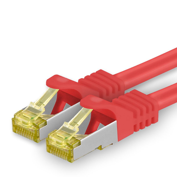 1x 0.25m - CAT.7 - Netzwerk- Patch- Ethernet- Lan- Kabel RJ45 Cat.6a Stecker - Rot - für Switch, Router, Homeoffice