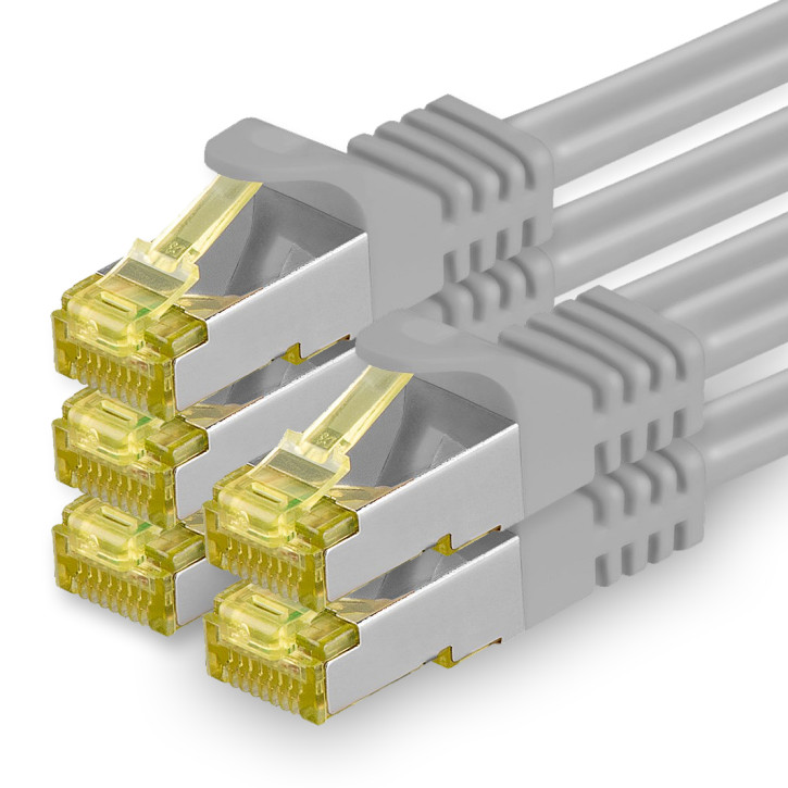 5x 0.25m - CAT.7 - Netzwerk- Patch- Ethernet- Lan- Kabel RJ45 Cat.6a Stecker - Grau - für Switch, Router, Homeoffice